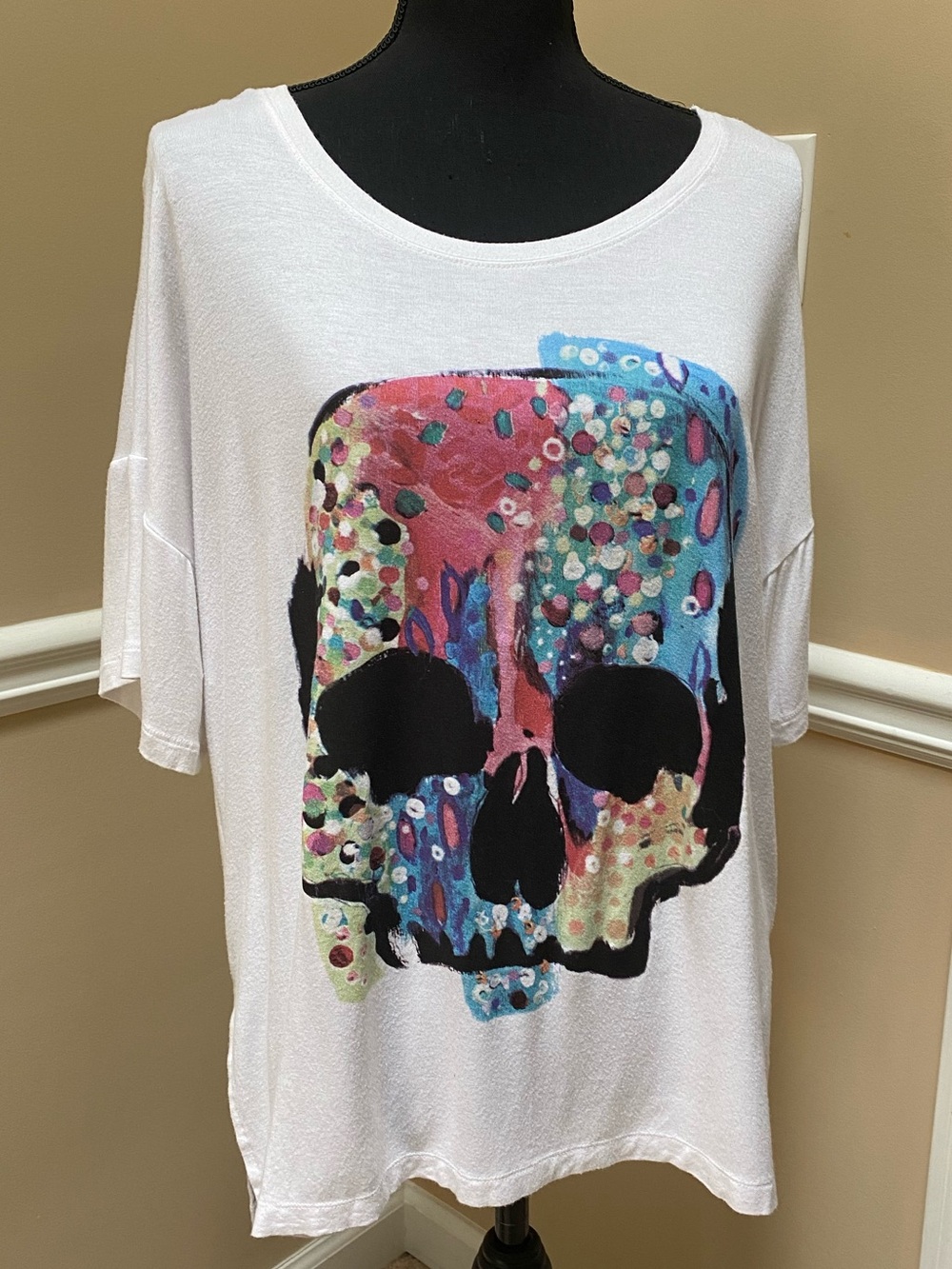 Free State White Tee with Multicolor Floral Skull Art